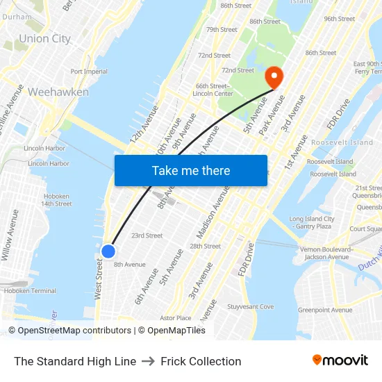 The Standard High Line to Frick Collection map