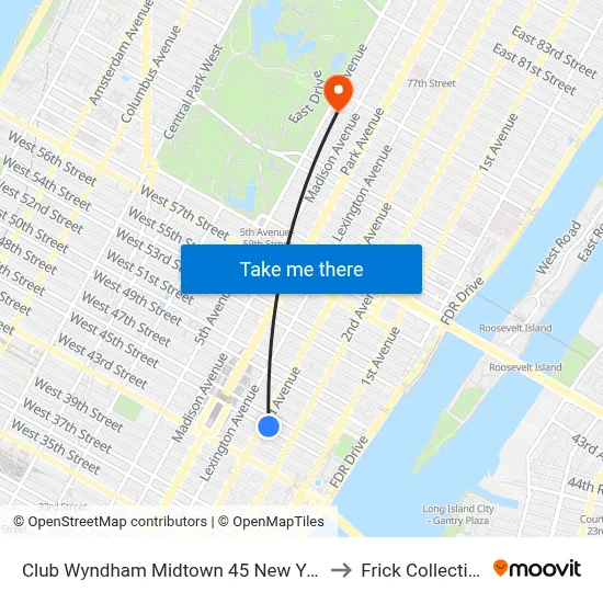 Club Wyndham Midtown 45 New York to Frick Collection map