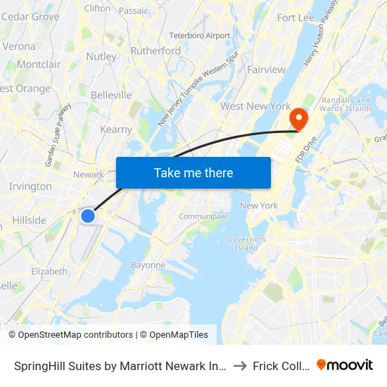 SpringHill Suites by Marriott Newark International Airport to Frick Collection map