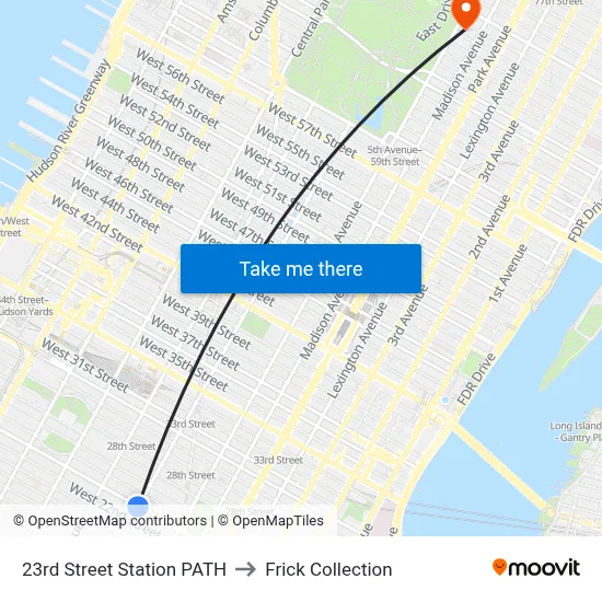 23rd Street Station PATH to Frick Collection map