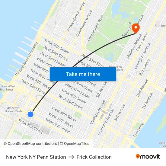 New York NY Penn Station to Frick Collection map