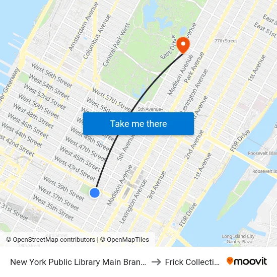 New York Public Library Main Branch to Frick Collection map