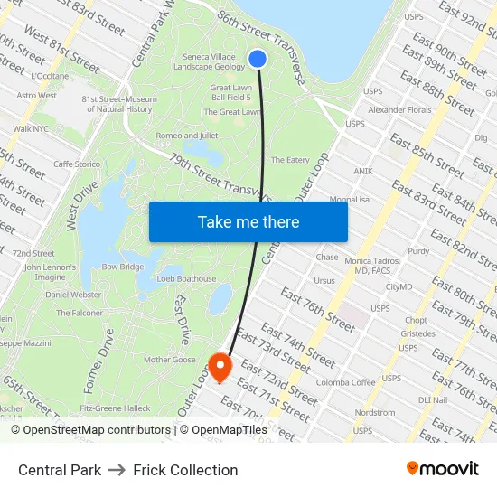 Central Park to Frick Collection map