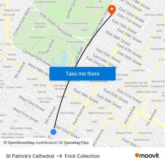 St Patrick's Cathedral to Frick Collection map