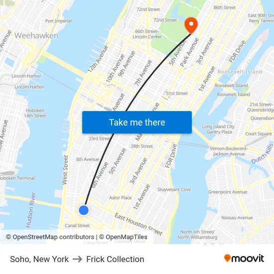 Soho, New York to Frick Collection map