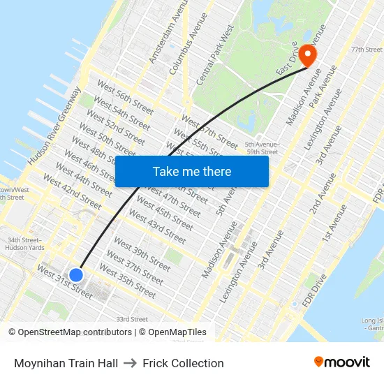 Moynihan Train Hall to Frick Collection map