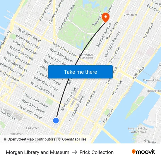 Morgan Library and Museum to Frick Collection map