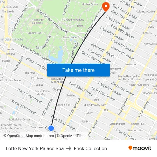 Lotte New York Palace Spa to Frick Collection map