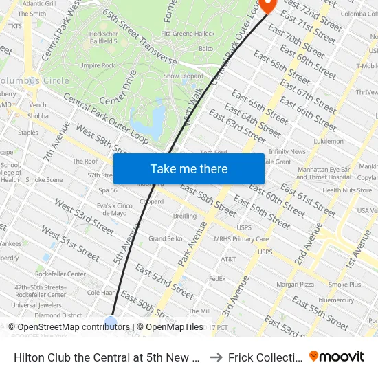 Hilton Club the Central at 5th New York to Frick Collection map