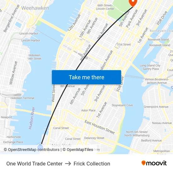 One World Trade Center to Frick Collection map