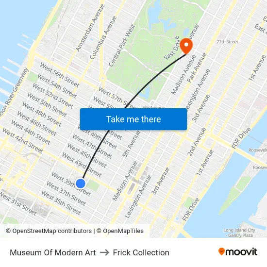 Museum Of Modern Art to Frick Collection map