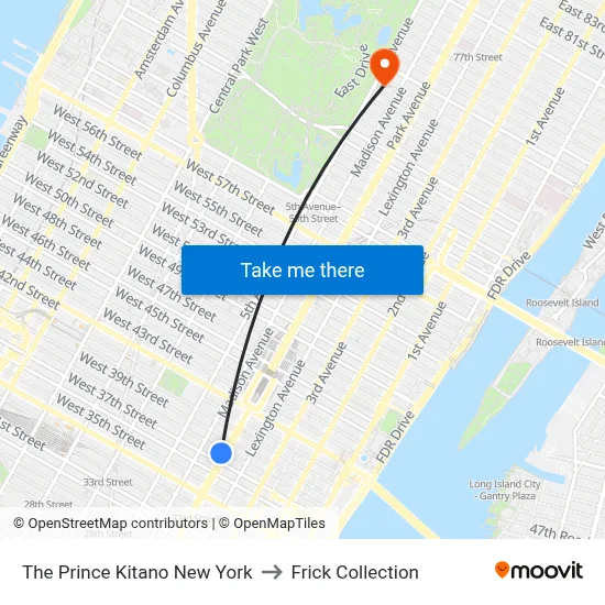 The Prince Kitano New York to Frick Collection map