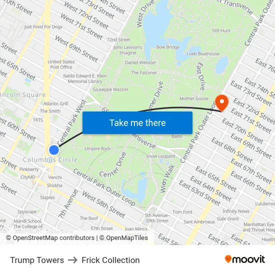 Trump Towers to Frick Collection map