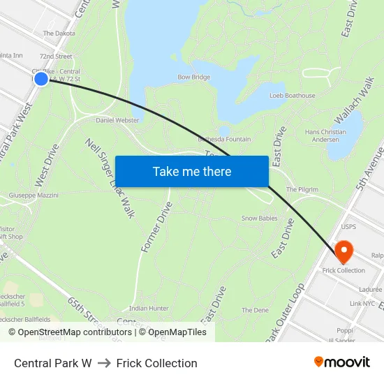 Central Park W to Frick Collection map
