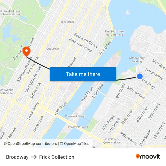 Broadway to Frick Collection map