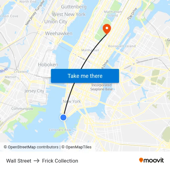 Wall Street to Frick Collection map