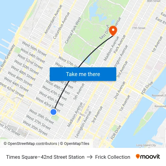 Times Square–42nd Street Station to Frick Collection map