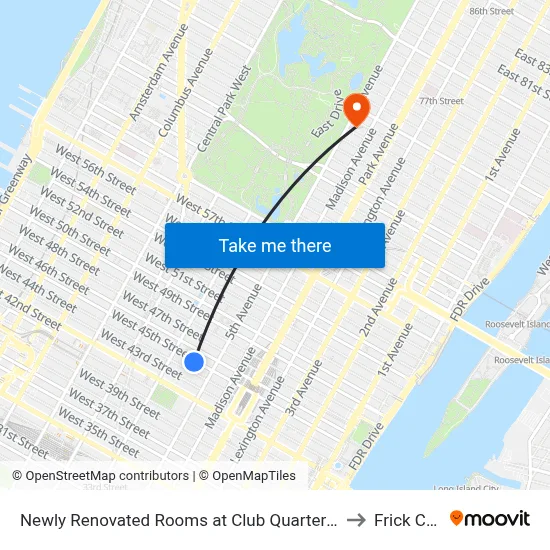 Newly Renovated Rooms at Club Quarters Hotel Times Square, New York to Frick Collection map