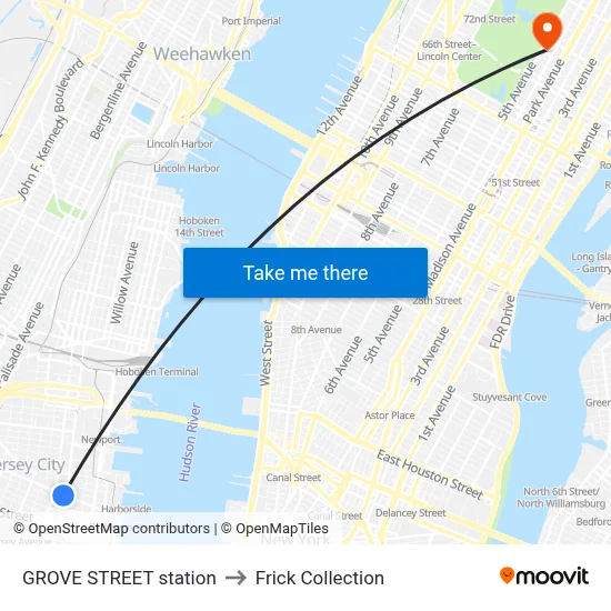 GROVE STREET station to Frick Collection map