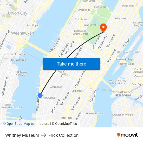 Whitney Museum to Frick Collection map