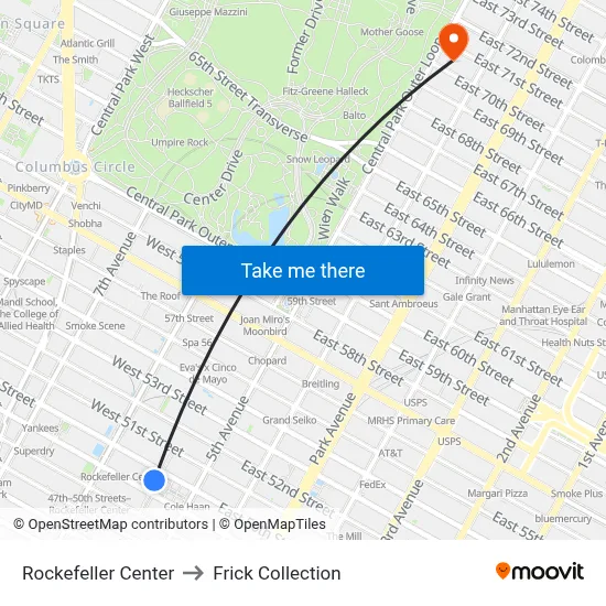 Rockefeller Center to Frick Collection map