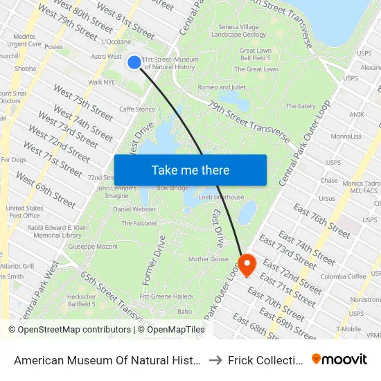 American Museum Of Natural History to Frick Collection map