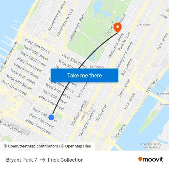 Bryant Park 7 to Frick Collection map