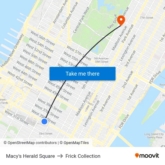 Macy's Herald Square to Frick Collection map