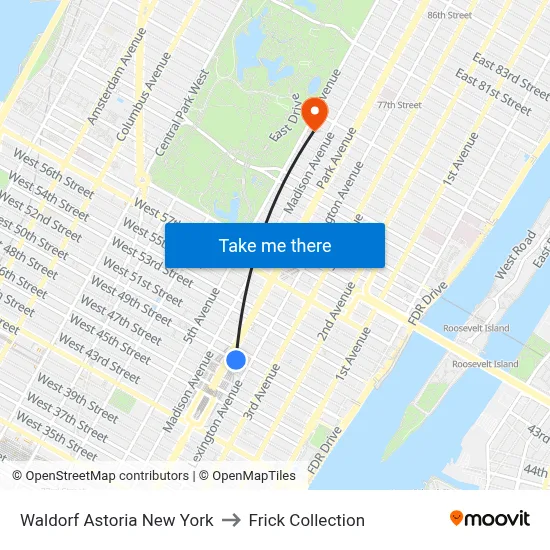 Waldorf Astoria New York to Frick Collection map