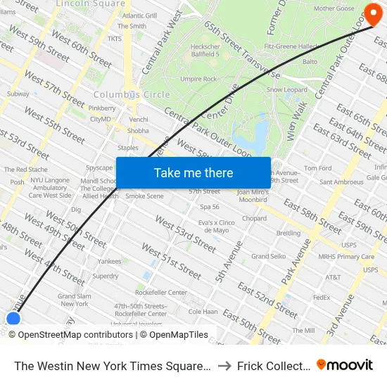 The Westin New York Times Square Hotel to Frick Collection map