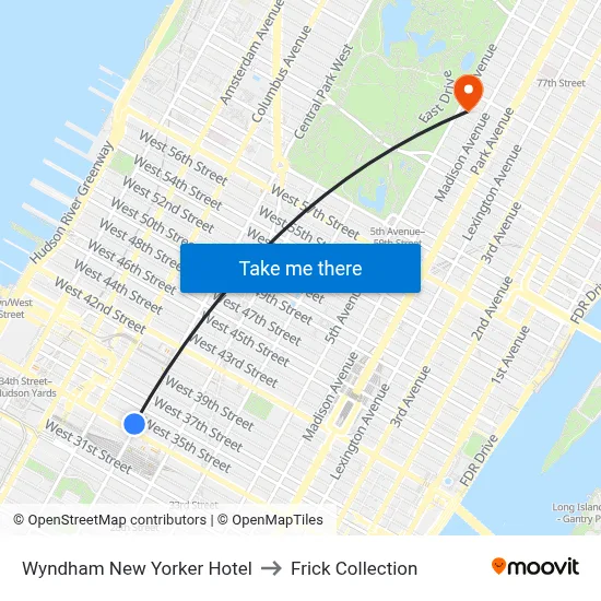 Wyndham New Yorker Hotel to Frick Collection map