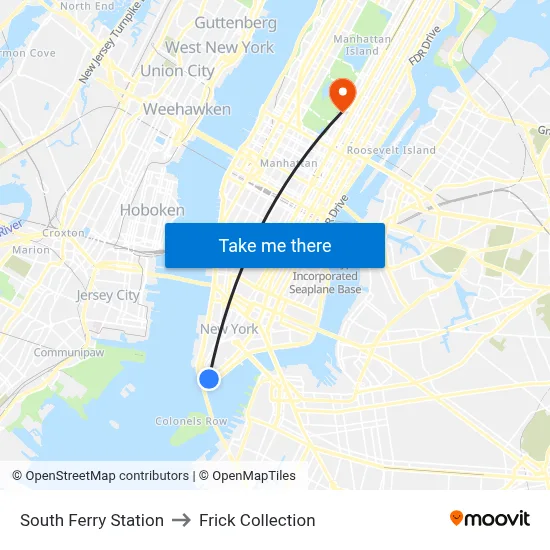 South Ferry Station to Frick Collection map