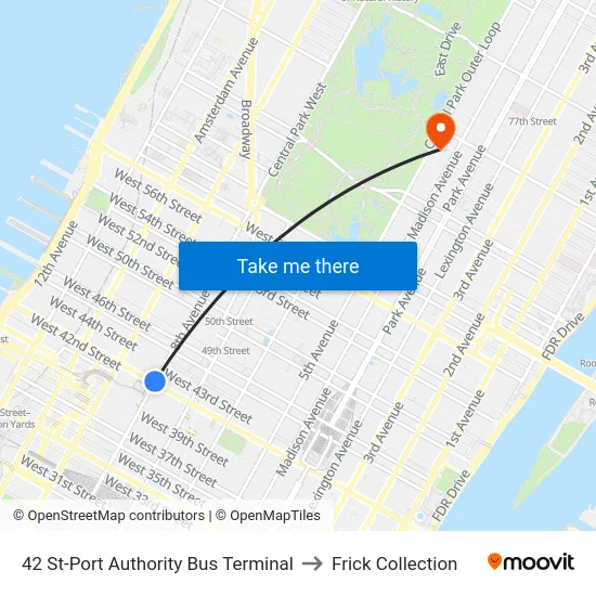 42 St-Port Authority Bus Terminal to Frick Collection map