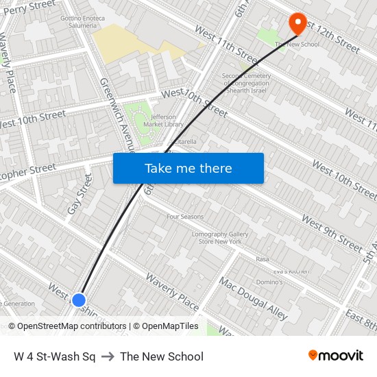 W 4 St-Wash Sq to The New School map