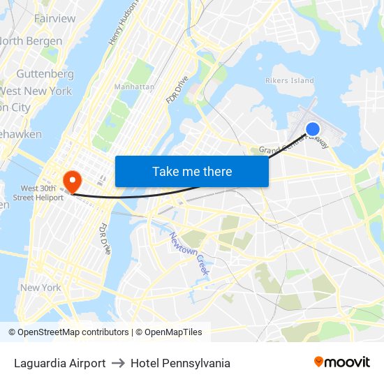 Laguardia Airport to Hotel Pennsylvania map