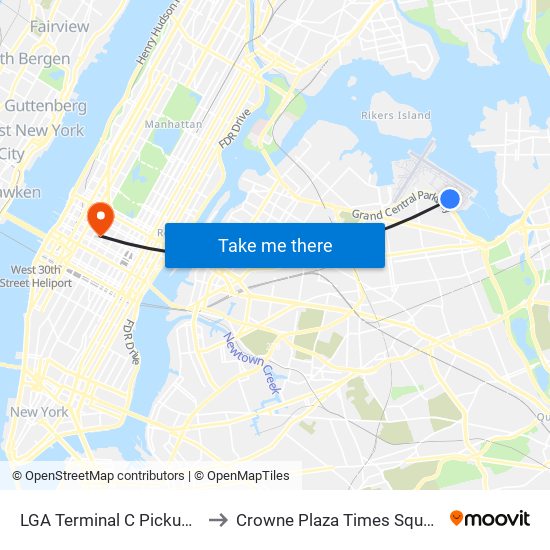 LGA Terminal C Pickup 2 to Crowne Plaza Times Square map