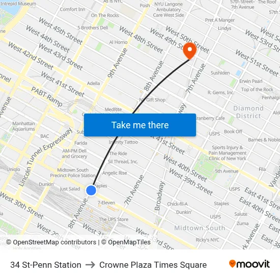 34 St-Penn Station to Crowne Plaza Times Square map