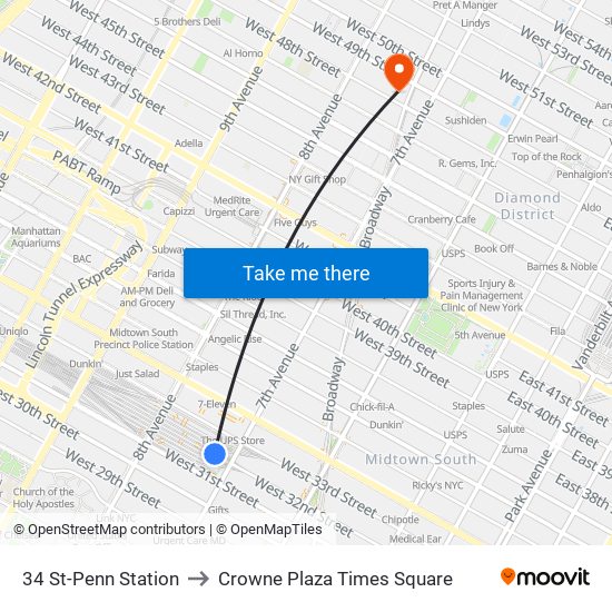 34 St-Penn Station to Crowne Plaza Times Square map