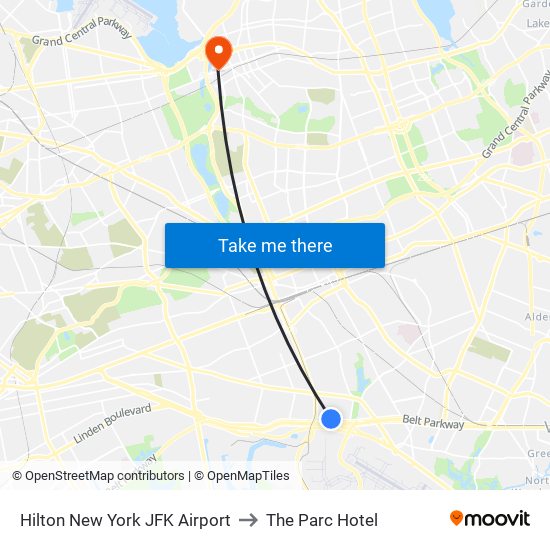 Hilton New York JFK Airport to The Parc Hotel map