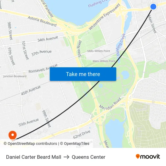 Daniel Carter Beard Mall to Queens Center map