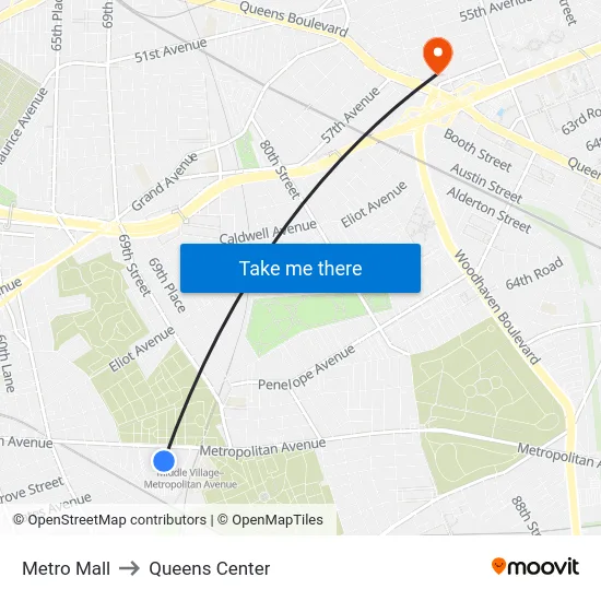 Metro Mall to Queens Center map