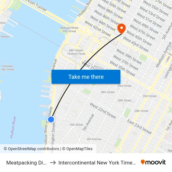 Meatpacking District to Intercontinental New York Times Square map