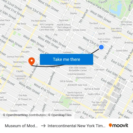 Museum of Modern Art to Intercontinental New York Times Square map