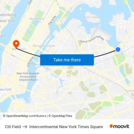 Citi Field to Intercontinental New York Times Square map