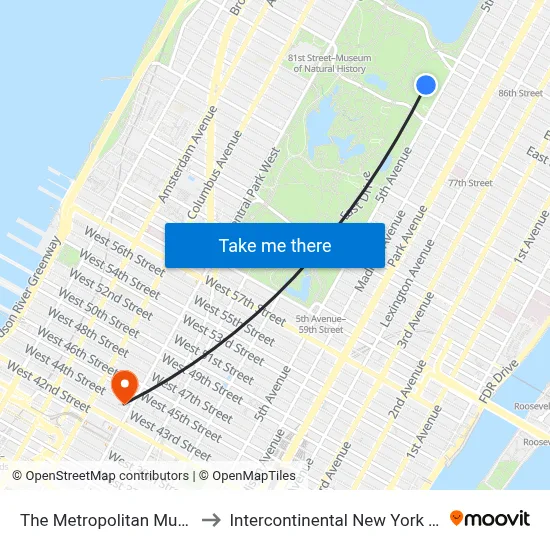 The Metropolitan Museum Of Art to Intercontinental New York Times Square map