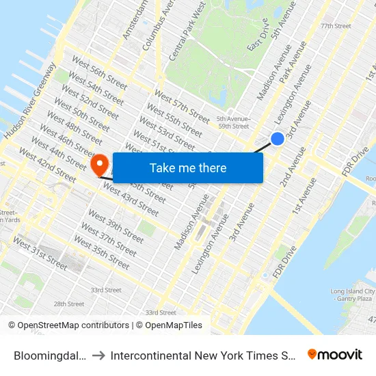 Bloomingdale's to Intercontinental New York Times Square map