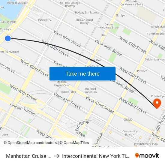 Manhattan Cruise Parking to Intercontinental New York Times Square map