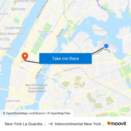 New York La Guardia Airport LGA to Intercontinental New York Times Square map