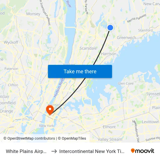 White Plains Airport HPN to Intercontinental New York Times Square map