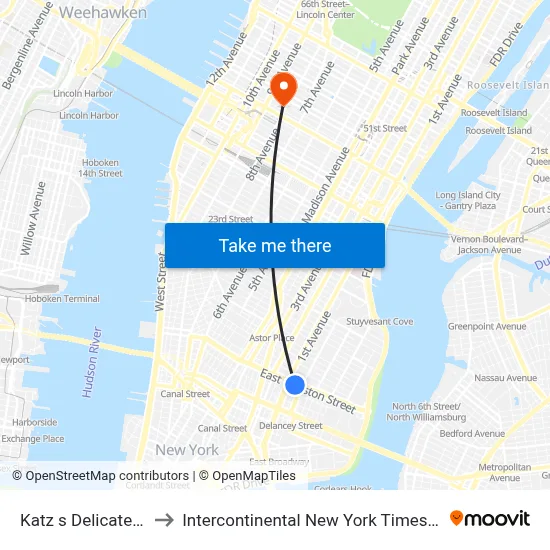 Katz s Delicatessen to Intercontinental New York Times Square map